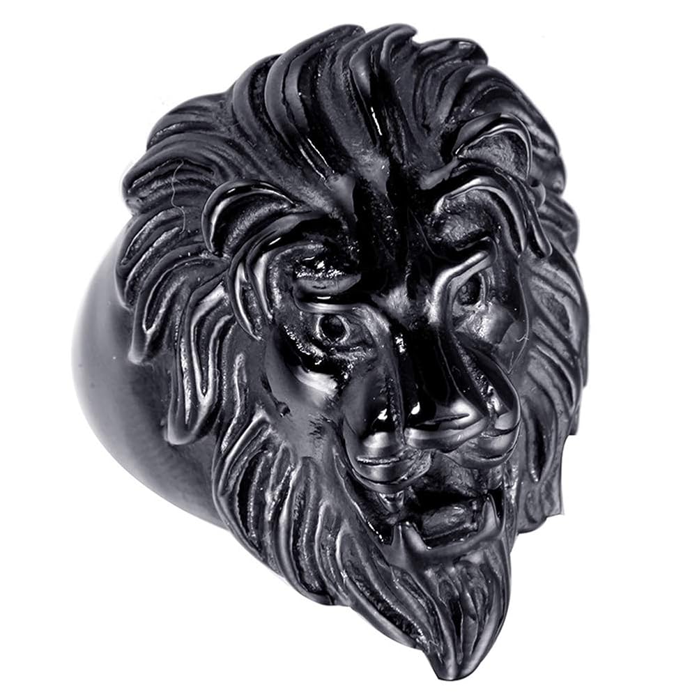 Men's Cool Stainless Steel Roaring Lion Head Rings Gothic